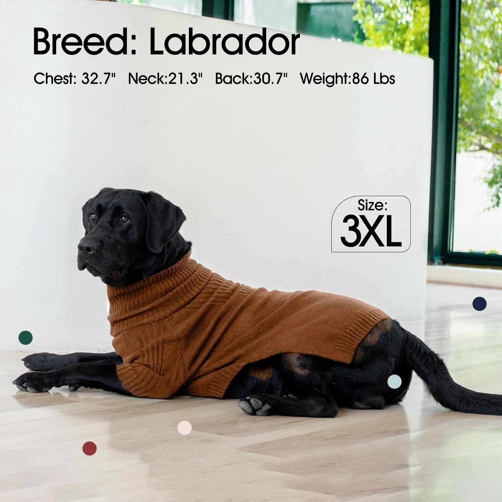 Iecoii Large Dog Sweater, Pet Sweaters For Large Dogs, Thanksgiving Fall Sweatshirt, Turtleneck Thick Warm Girl Knitwear, Winter